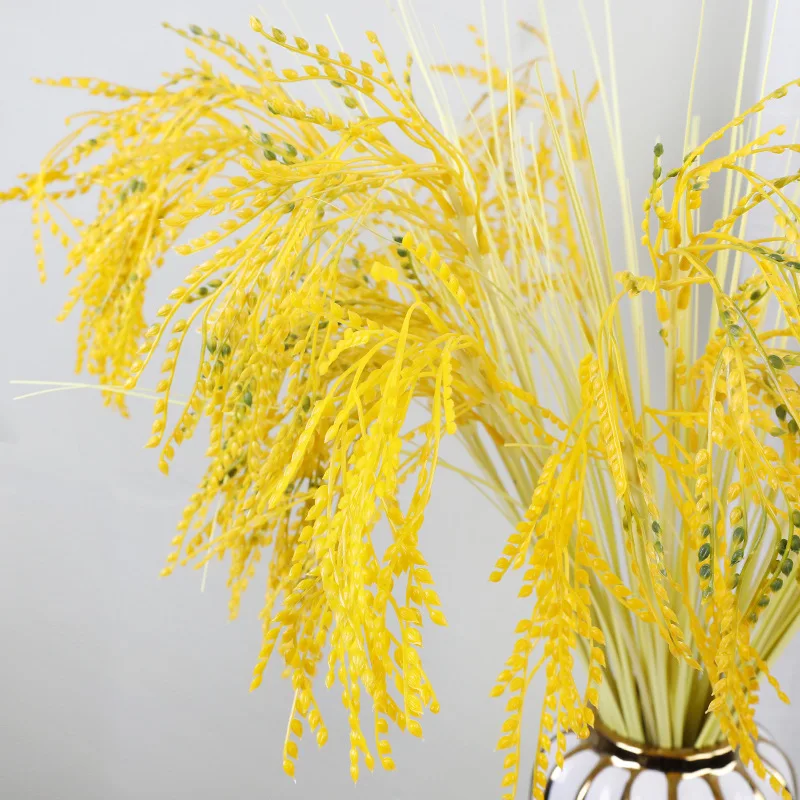 Simulated Rice Plastic Long Branch Artificial Ear of Wheat Pastoral Harvest Shooting Props Indoor Home Decoration Golden Rice