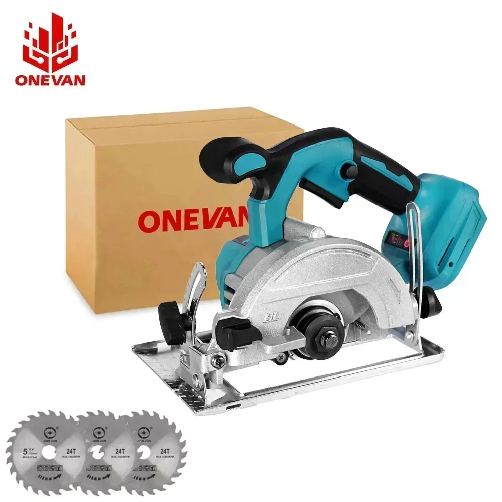 Onevan 5Inch Borstelloze Draadloze Elektrische Cirkelzaag 125Mm Hoek Adjustbale Hout Snijden Elektrisch Gereedschap Voor Makita 18V Batterij