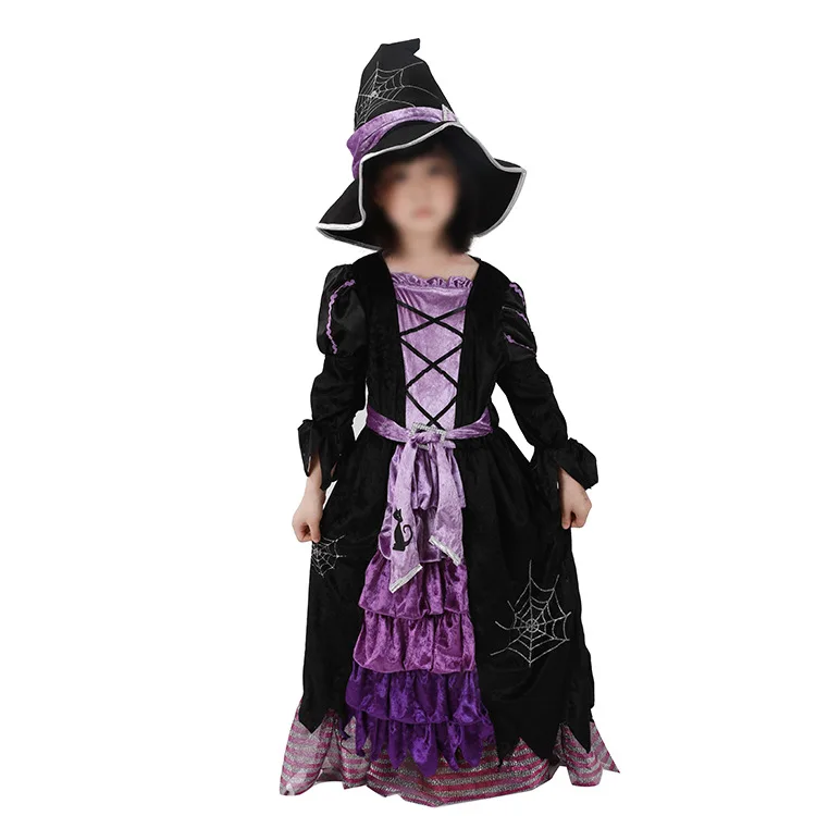 

Children Performance Clothing Baby Girl Witch Long Sleeved Fancy Princess Dress+Hat Kid Halloween Birthday Party Cosplay Costume