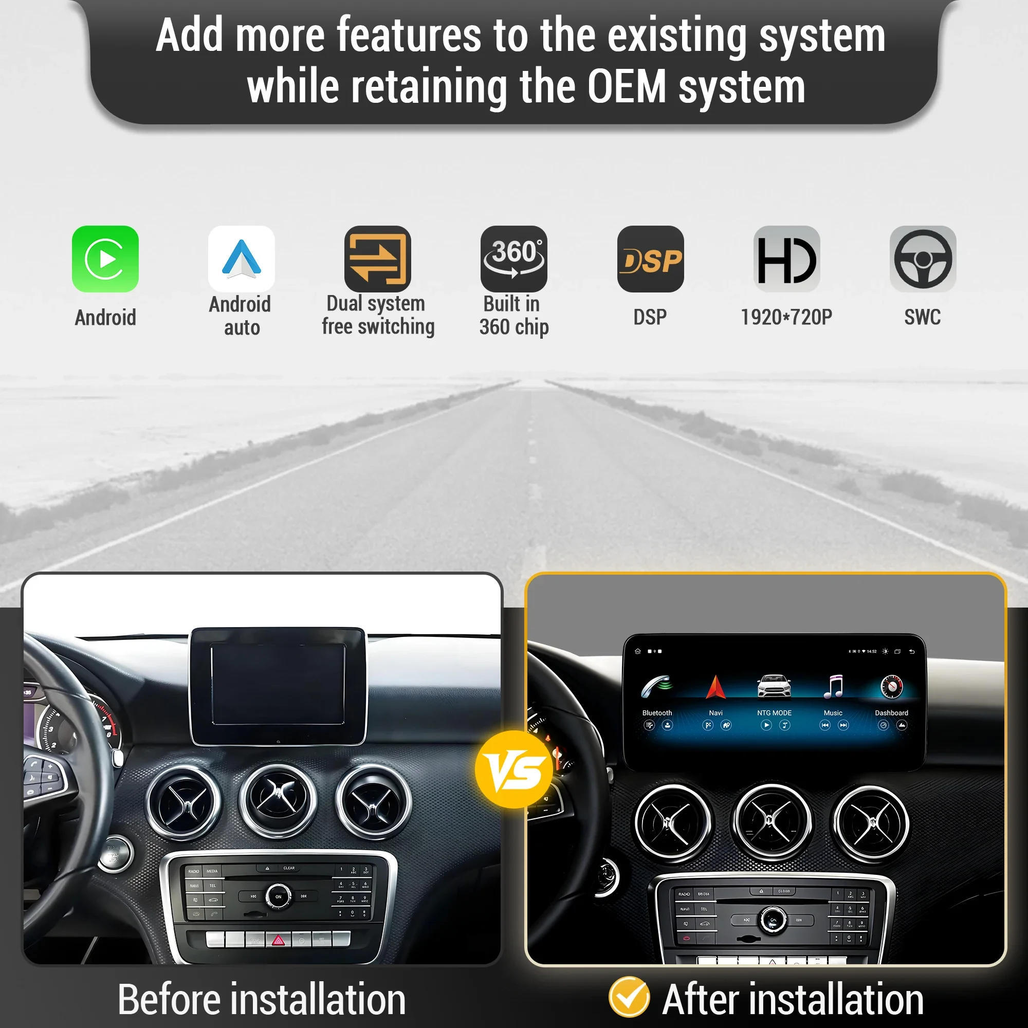 Car Radio Android 13 For Mercedes Benz GLA X156 A-Class W176 2012-2018 Wireless Carplay Stereo Snapdragon 680 CPU:SM6225 Screen