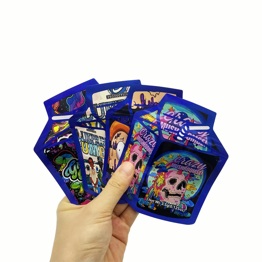 100 Stück/Packung 3,5G Cartoon-Mylar-Beutel, geruchsdichter Beutel, leerer Zip-Lock, 3,5 Snack-Süßigkeiten-Verpackung, Aufbewahrungsbeutel – Detail 7