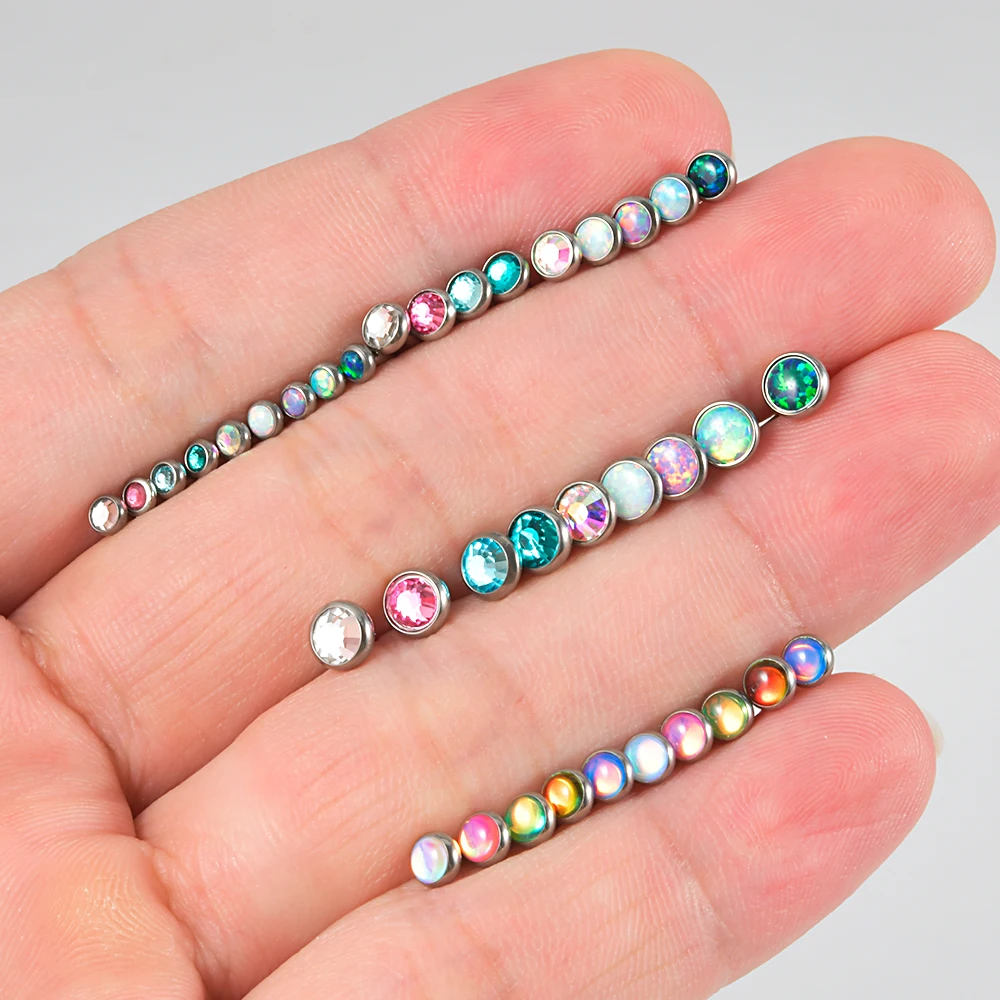 1PC Titanium Opal Eyebrow Jewelry Banana Piercings Curved Barbell Ring Tongue Piercings Helix Earring Piercings Body Jewelry 16G