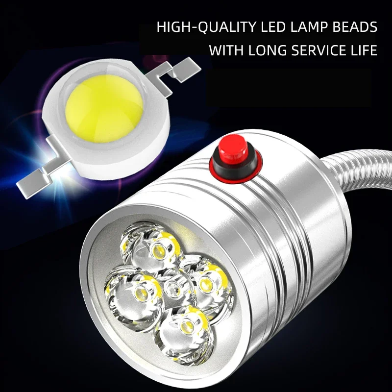 Silver industrial lamp 110-220V 5W LED Work Light Adjustable Neck  Fixed base Lamp Plugs can be customized