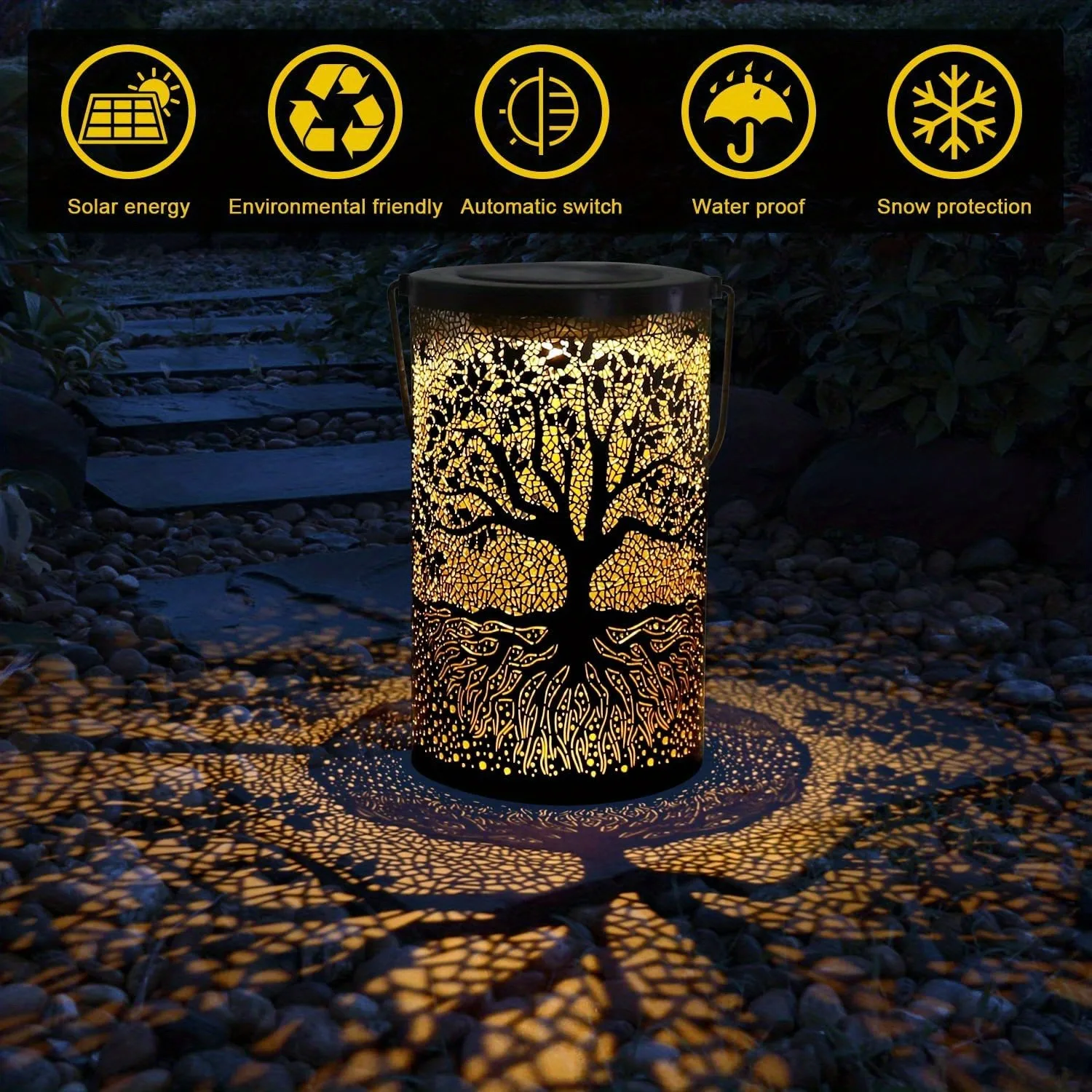 1pc Hanging Solar Lantern Outdoor Waterproof Vintage Solar Light Metal LED Decorative Lights