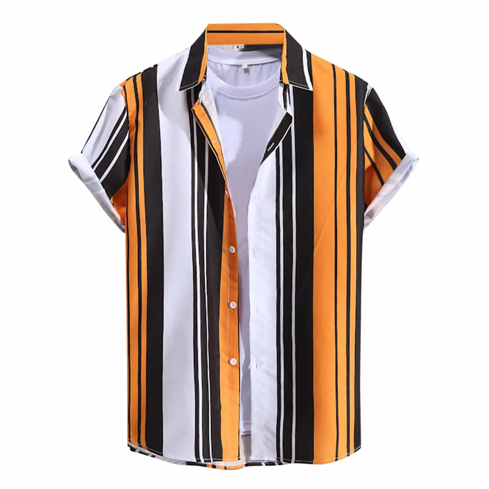 

Men Summer Holiday Top Shirt Stripe Printed Top Shirt Short Sleeve Turn Down Button Elegant Shirt Comfy Blouse Basic Shirt