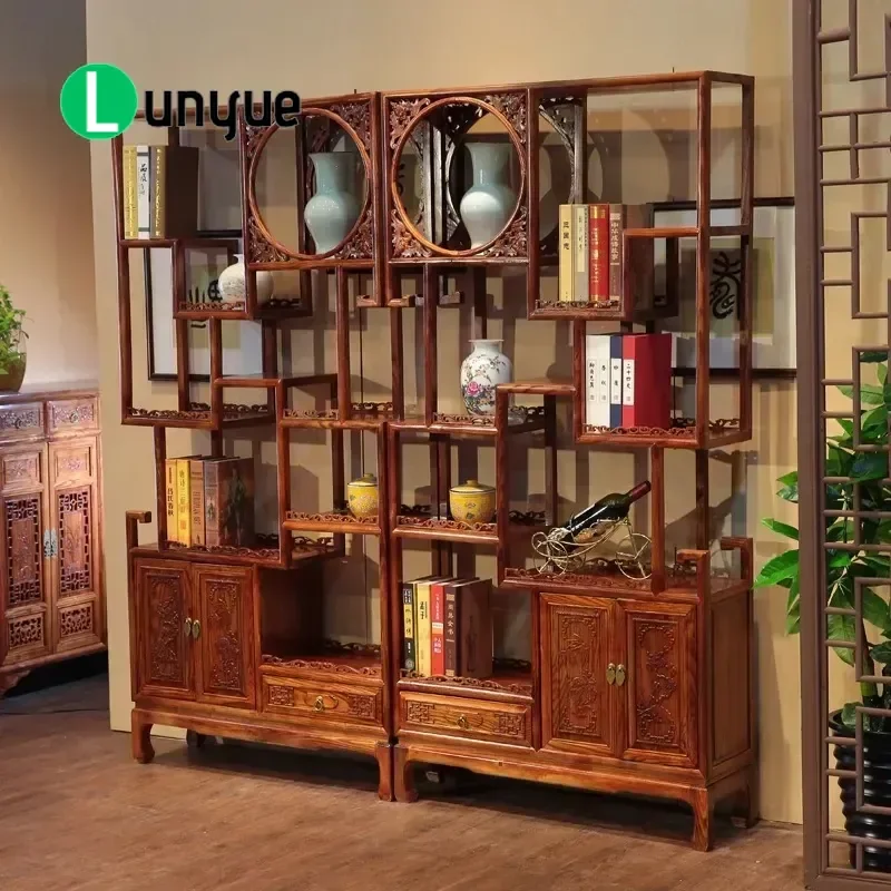 Solid Wood Chinese Bogu Shelf Antique Display Cabinet Tea Storage Rack Office Bookshelf Furniture for Living Room Home Decor