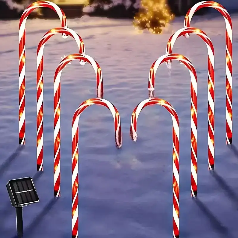Magical Winter Wonderland Candy Cane LED Path Lights, Waterproof Outdoor Stake Marker Lights for Christmas Yard Decoration