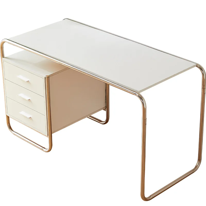 

Stainless steel computer desk household light luxury office study medieval ins minimalist drawer desk writing desk