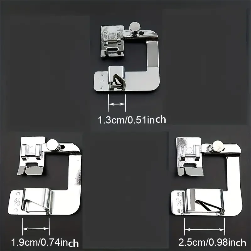 3Pcs Adjustable Wide Rolled Hem Presser Foot Sewing Machine Foot Narrow Rolled Hemming Foot for Low Shank Sewing Machine