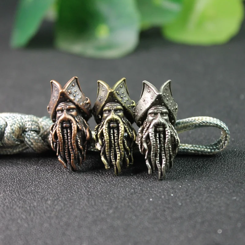 Brass Octopus Face Pirate King Figurines Knife Beads Paracord Lanyard Pendants DIY Umbrella Rope EDC Outdoor Tool Accessories