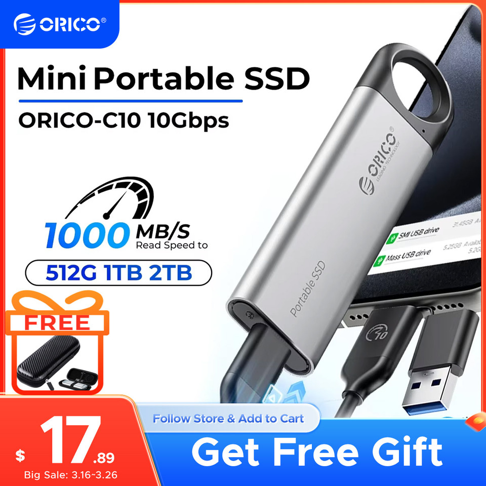 ORICO 1TB External SSD Up to 1050MB/S Hanging Hole Design Portable Solid State Drive Storage PSSD for Tablets Laptops C10