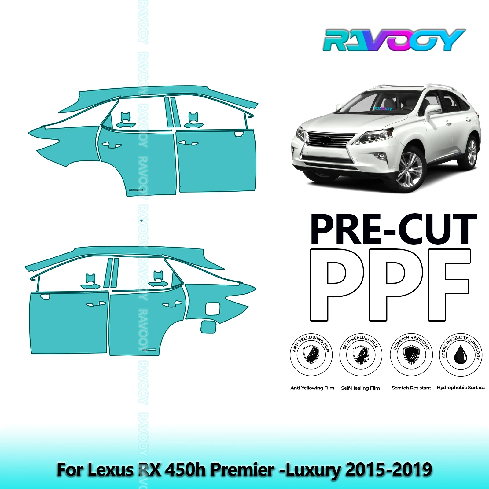 

For Lexus RX 450h Premier -Luxury 2015-2019 8.5mil Clear Matte Pre-Cut PPF Door & A/B Pillar Kit TPU Paint Protection Film Set