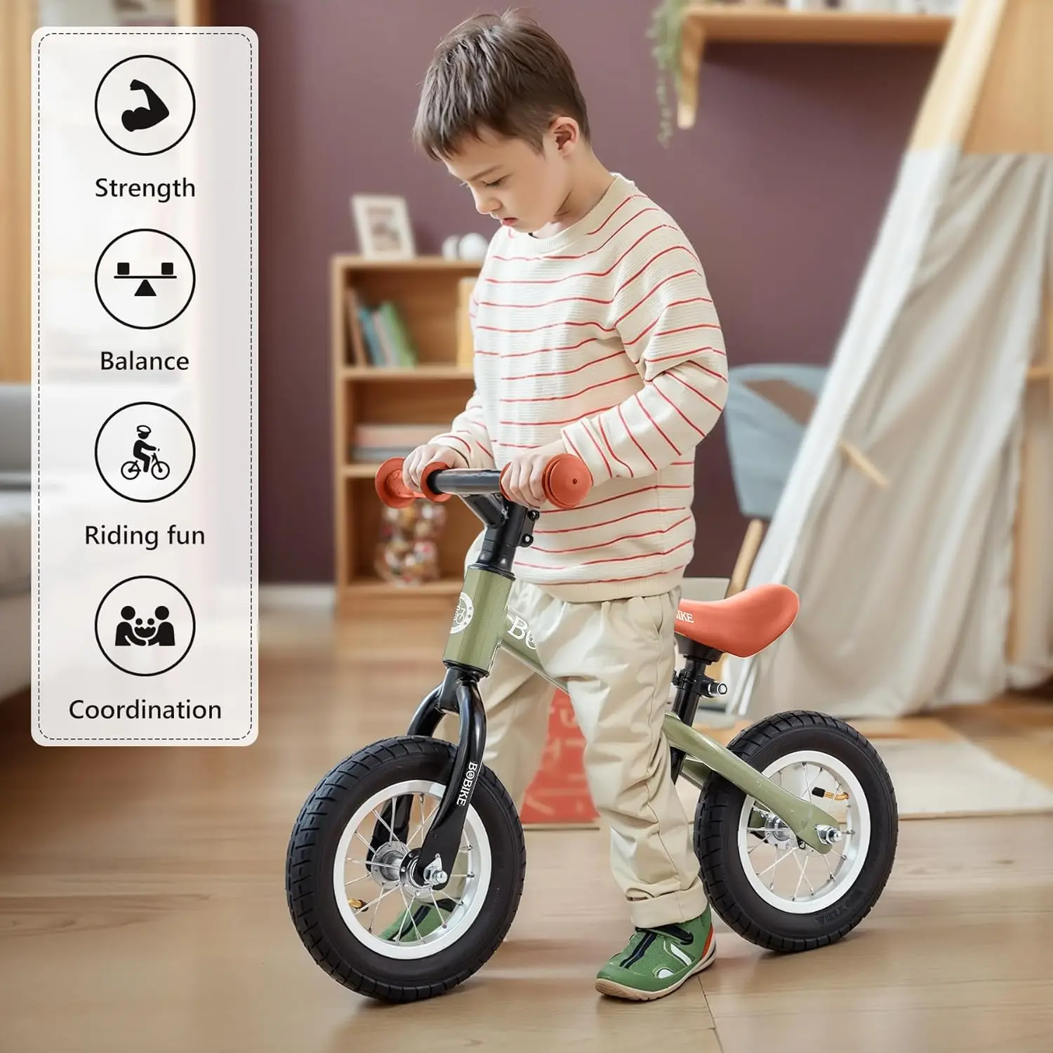 Vélo d'équilibre pour tout-petits avec pneus en caoutchouc gonflables, jouets réglables pour enfants, 18 mois à 4 ans, garçons et filles