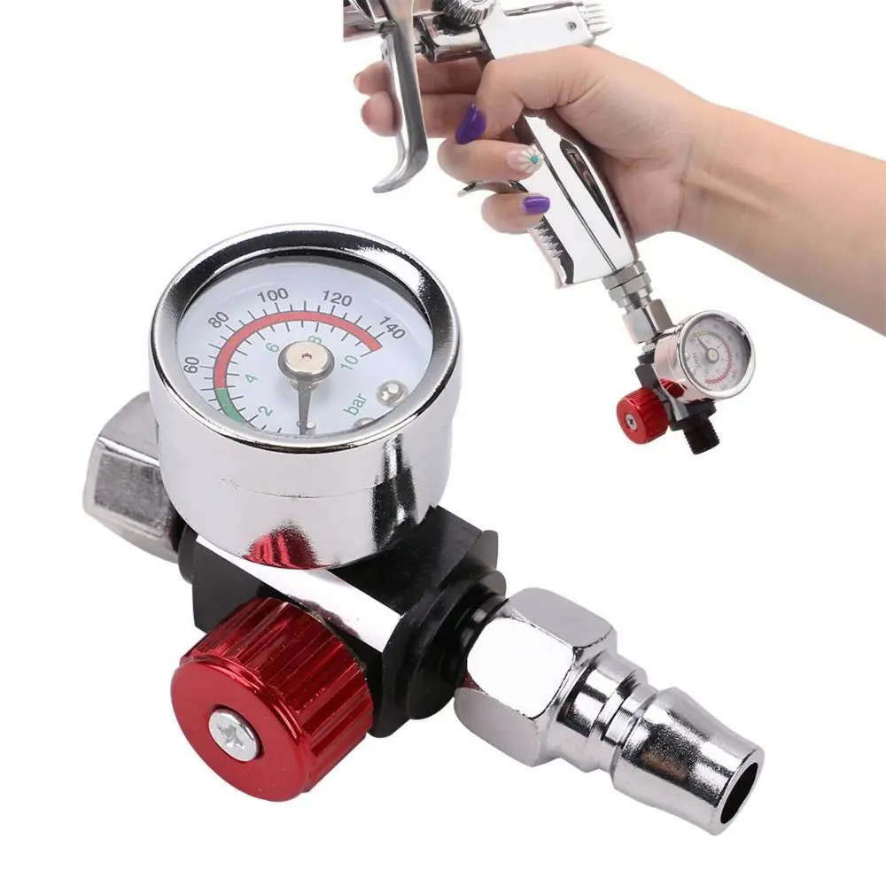 1/4 Inch Thread Spray Gun Regulator Built-in Pressure Gauge 0-140 PSI Range Pressure Gauge Adapter Pneumatic Compatible
