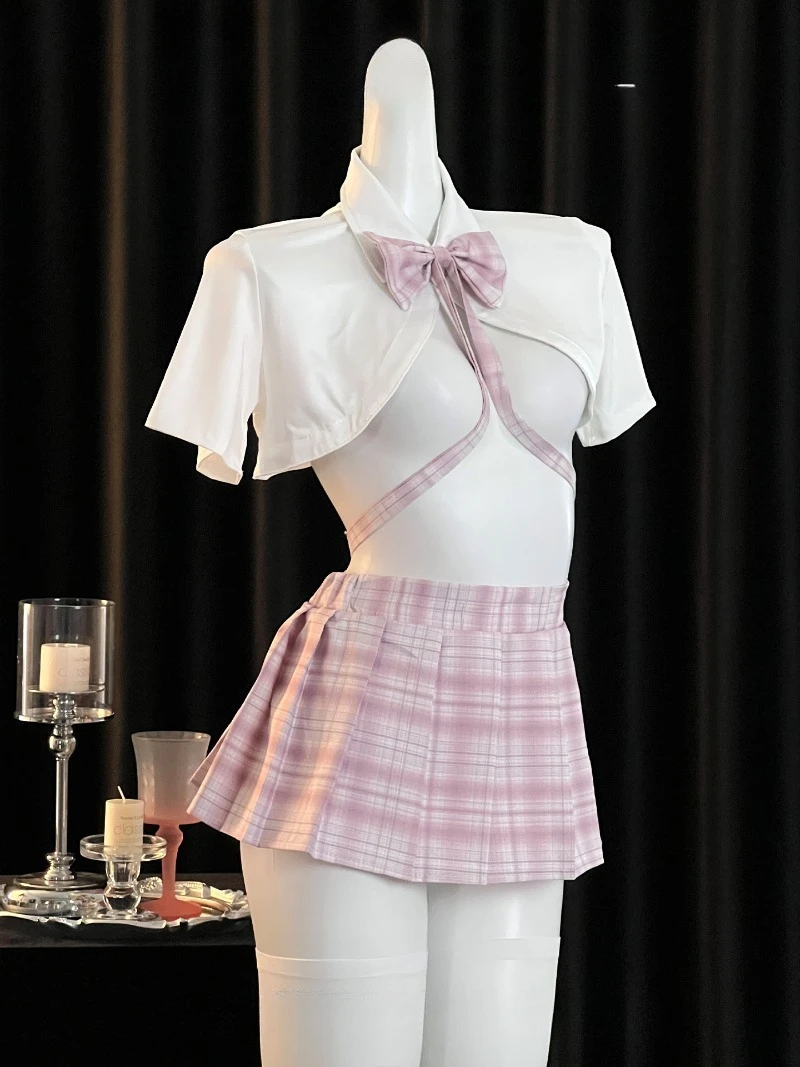Sexy Hot-Girl Japanese JK Uniform Set,Pleated Skirt and Bow Short-Sleeved Top,Pure-Desire Style Date Outfit for Girls Seeking