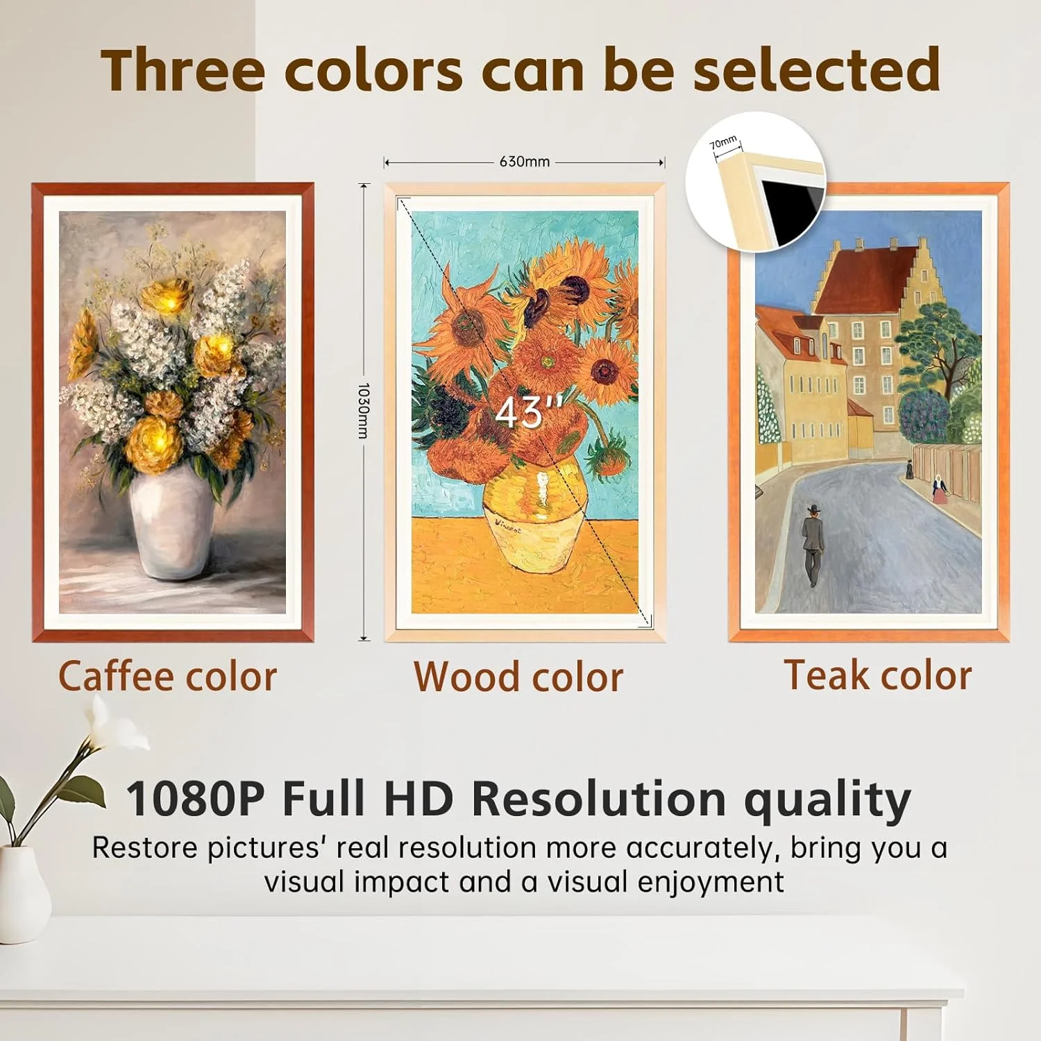 21.5 Inch Large Digital Photo Video Frame 100% Wood Frame Touch Screen HD Frame Art Picture Signage WiFi Video