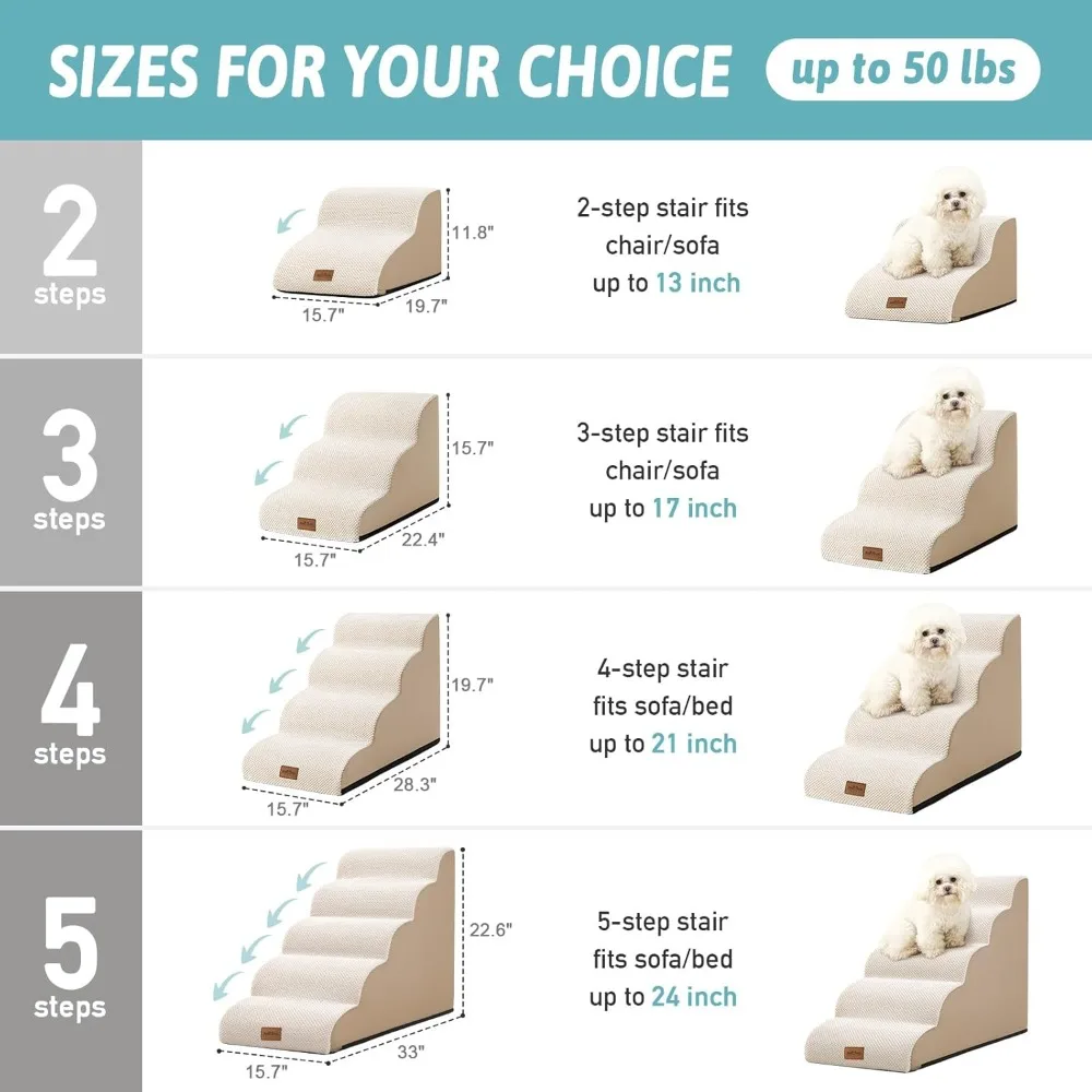 Pet Staircase for Small Dogs: Curved Steps for Puppies, Senior Pets, and Cats, Medium-Sized Ramp for Access to Sofas, Couches, a