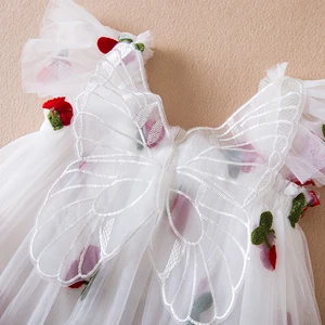 جديد الفراولة التطريز محبوك أميرة اللباس الصغيرة تحلق كم القوس طفل الصيف 1-5 سنوات أفضل 6 مبيعات لمشروبات الفراولة - رقم 4