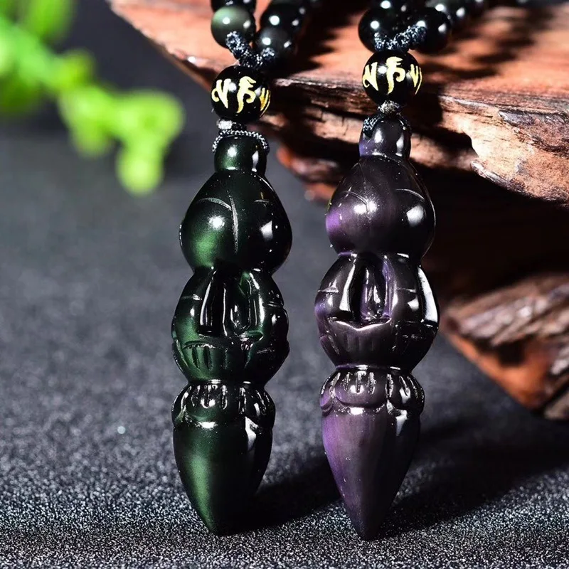 Natural Mexican Obsidian Rainbow Eye Pendant Staff Healing Crystal Jewelry