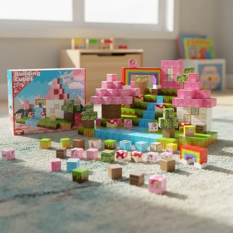 Kreatywne magnetyczne klocki DIY 100 sztuk, bez konieczności montażu, tęczowy las, ozdoba 3D, prezent edukacyjny STEM, świąteczny, ekskluzywny zestaw w pudełku.