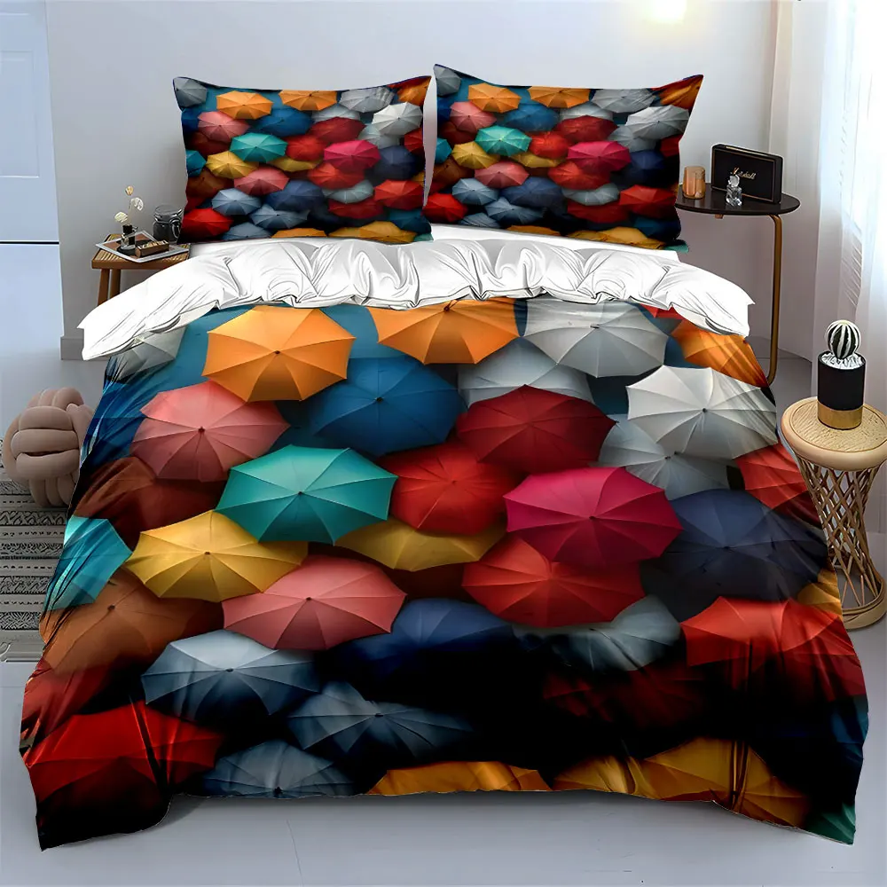Colorful Umbrella Set for Rainy Days Multiple sizes kid's and adults' bedroom Exquisite 3PC bedding set, gift