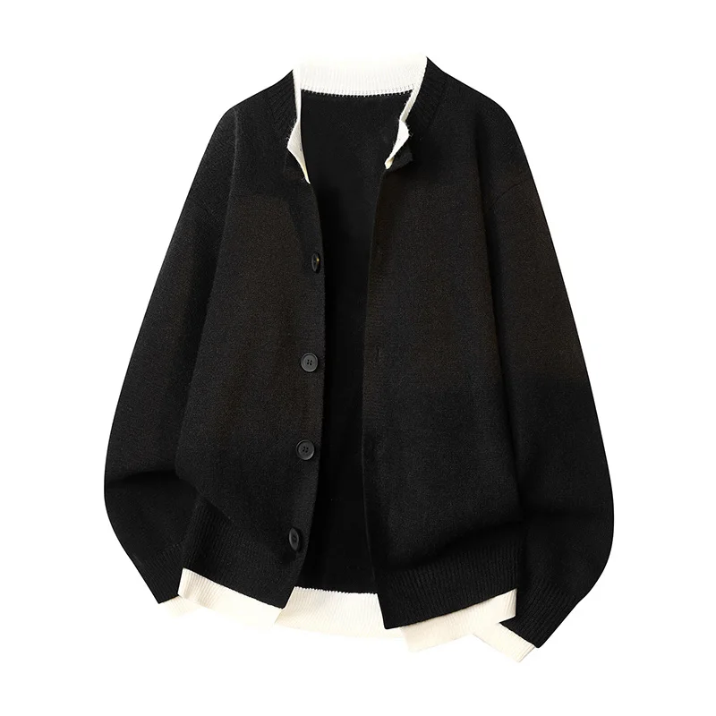 

Американский ретро-кардиган на пуговицах, универсальный повседневный вязаный свитер с длинными рукавами, имитация двухслойности, однотонный, осенне-зимний
