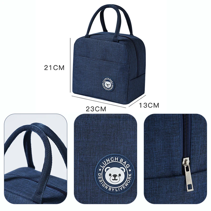 1PCS Portable Waterproof Nylon Women Convenient Lunch Box Tote Zipper Thermal Oxford Lunch Bags Fresh Cooler Bags Food Bags