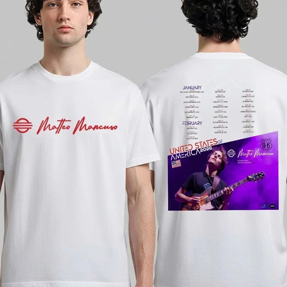 Camiseta de la gira Matteo Mancuso Route 96 US 2026 con estampado informal de manga corta para hombre