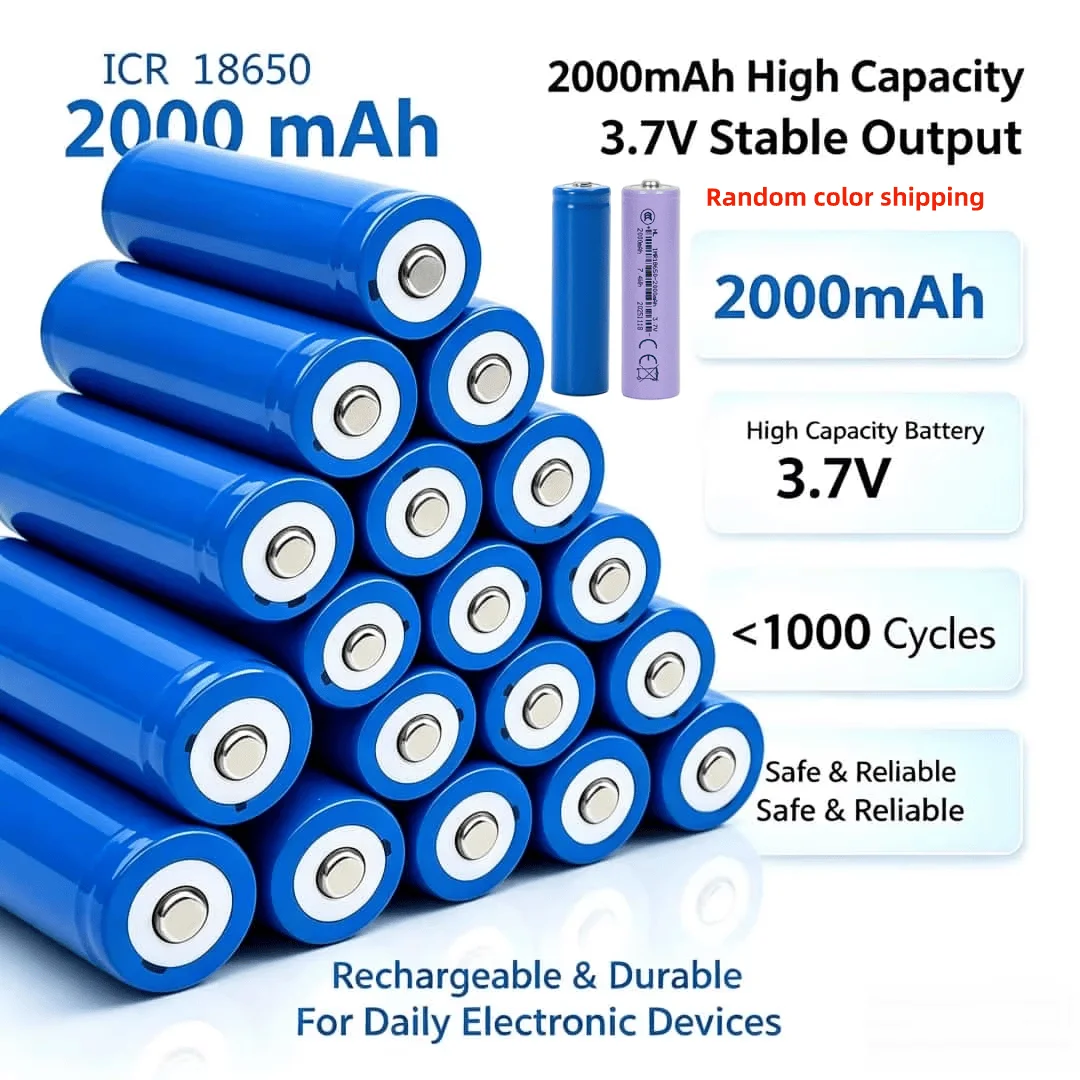 New 1-16PCS 18650 3.7V 2000mAh Rechargeable Battery With Pointed No PCB Li-ion Cell For Power Tools Flashlight Power Bank