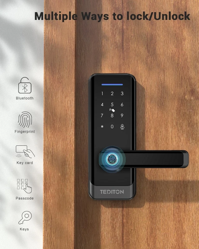 Cerradura de puerta inteligente con huella dactilar, dispositivo electrónico resistente al agua con Control remoto Ttlock y protección de seguridad