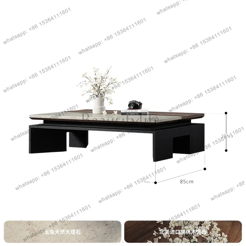 YJ Italian minimalist natural marble double coffee table living room creative rectangular high-end tea table for home use