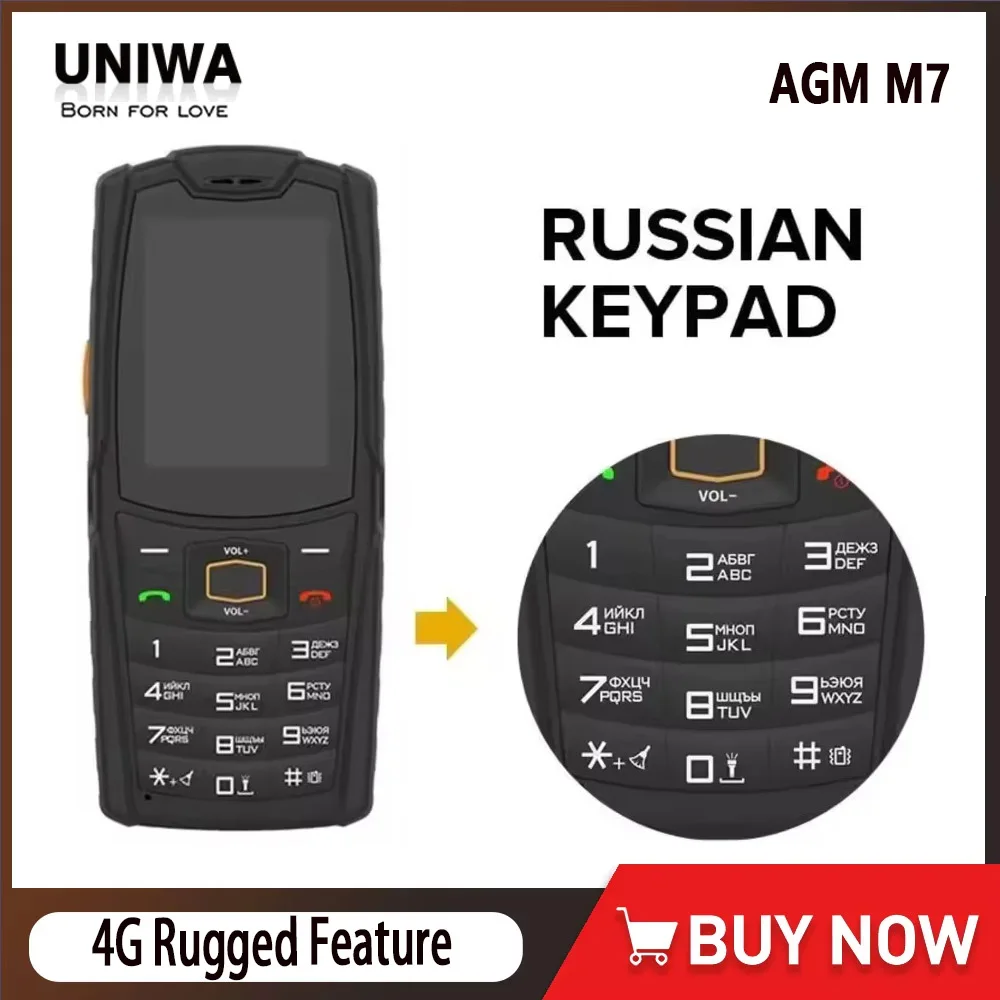 AGM M7 Rugged Feature Phone Waterproof Touch Screen 4G Volte Android Mobile Phone Cellphone Support Facebook,WhatsApp,Tiktok