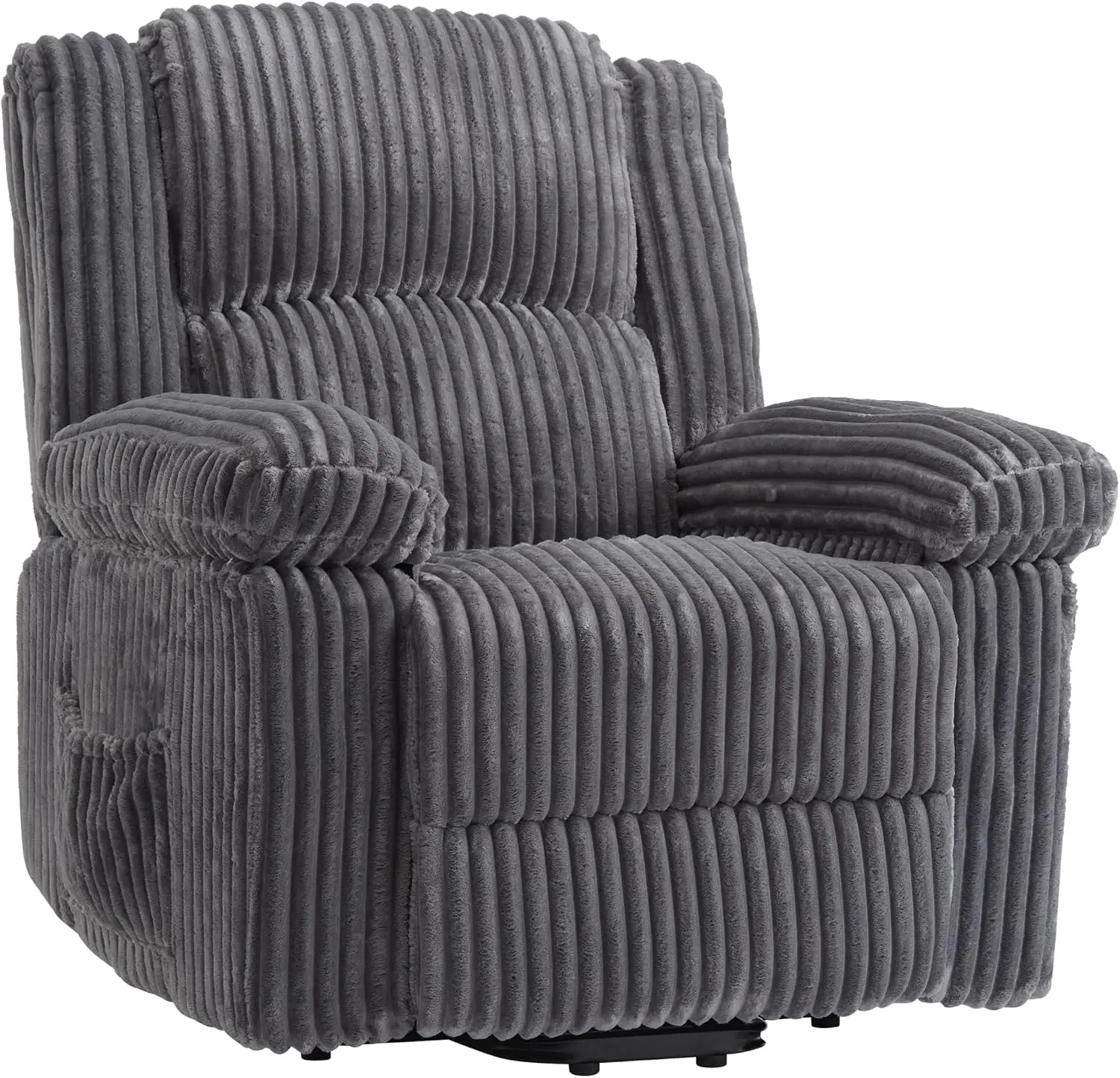 Corduroy Manual Recliner Chair with Handle – Pillow Top Arms, Thick Padding, Side Pocket, Adjustable Recliner for Living Room, Bedroom & Home Theater, Dark Gray, 330 lbs Capacity