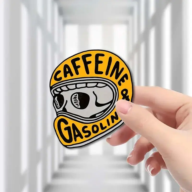 Pegatina de calavera de cafeína y gasolina: calcomanía duradera y resistente a la intemperie para portátiles, automóviles y camiones