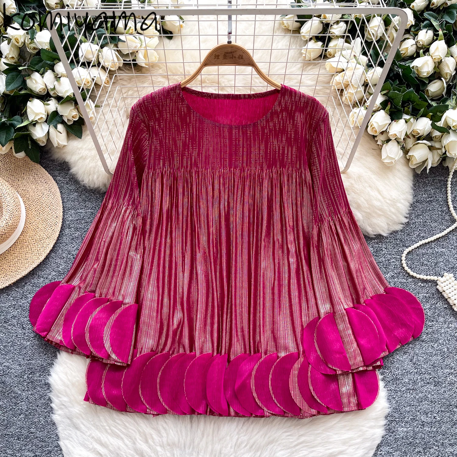 

Flare Sleeve 2025 Shirts & Blouses Fashion Pleated Design Ropa De Mujer Loose Blusas Autumn Camisas Woman Clothing