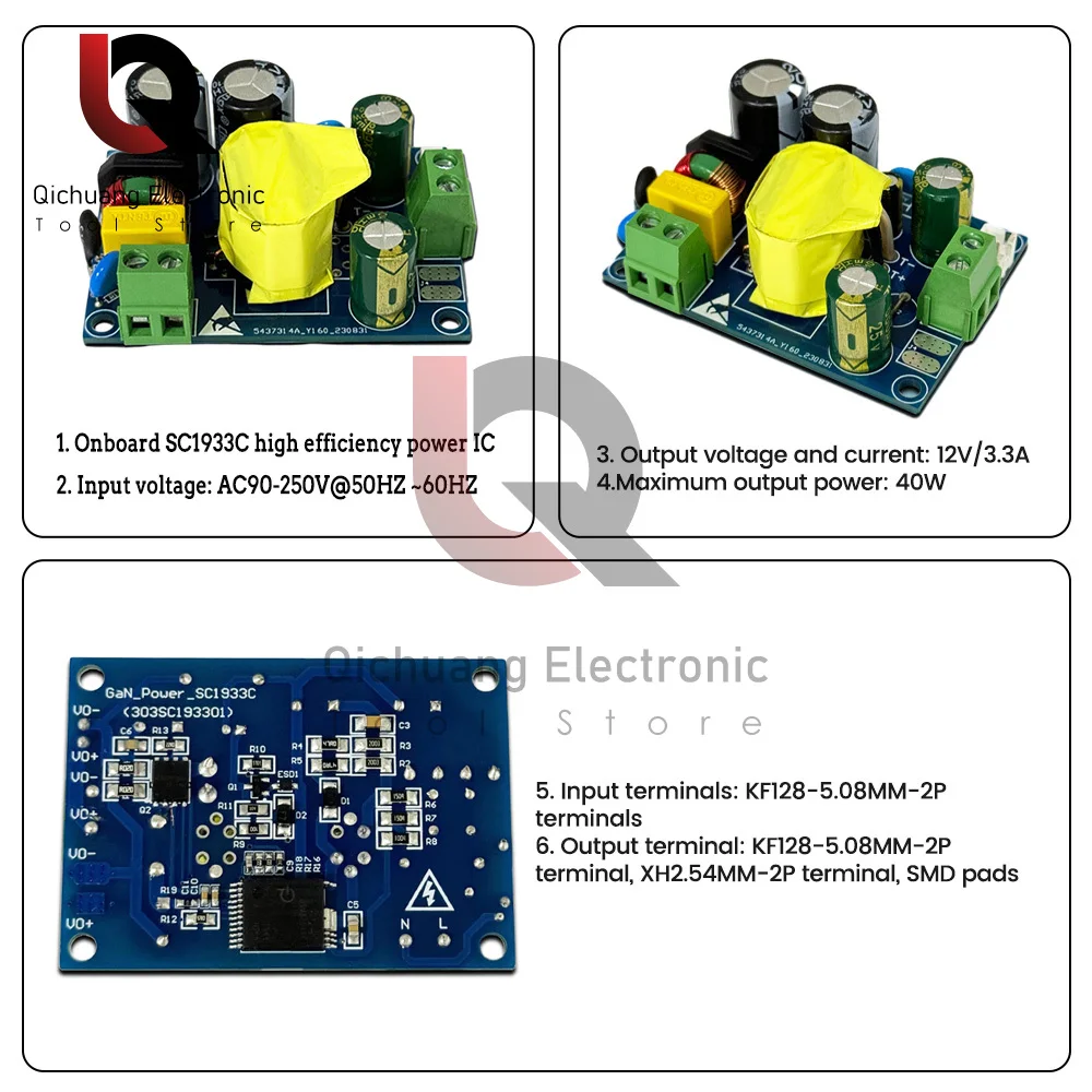 AC 90V~250V to DC 12V 40W Step-Down Power Supply Module SC1933C Chip EMI Filter High Efficiency DC Stabilized Voltage Supply