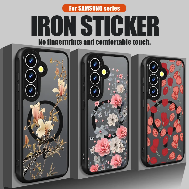 Niedliche Blumenmuster-Magnet-Handyhülle für Samsung Galaxy S26 S24 S23 Ultra S25 FE S22 Plus S25 Edge für Magsafe Cover