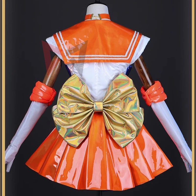 New Anime Aino Minako Sailor Venus Cosplay Costume Leather Skirt Jumpsuit Gloves Necklace Set Custom Made