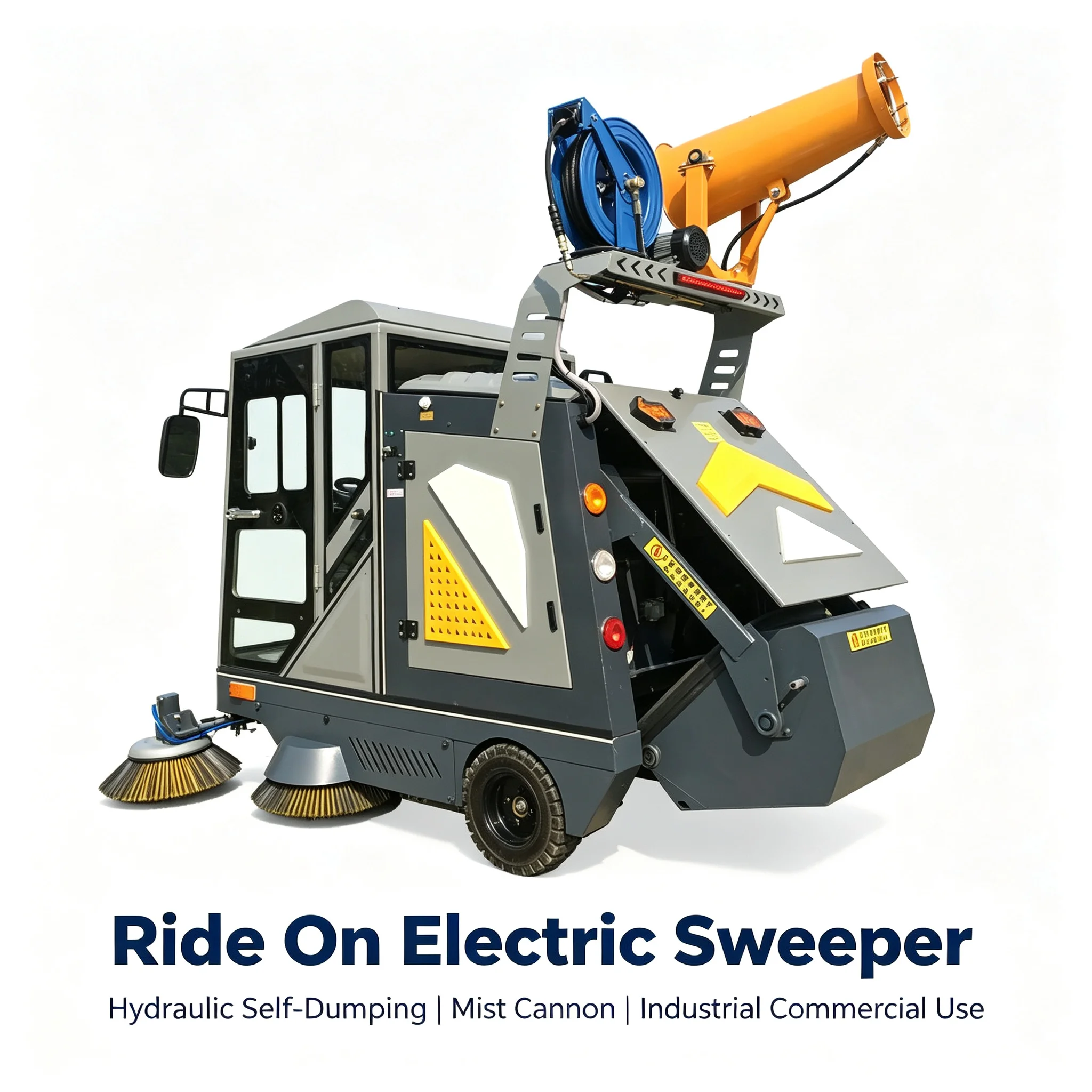 Commercial Ride-On Street Sweeper 48V Battery Powered Floor Cleaner Machine with Automatic Hydraulic Unloader