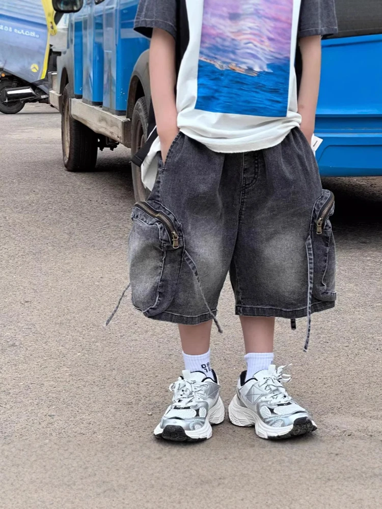 

Джинсовые шорты для мальчиков 2-8 лет, свободные, летние, повседневные, с большими карманами