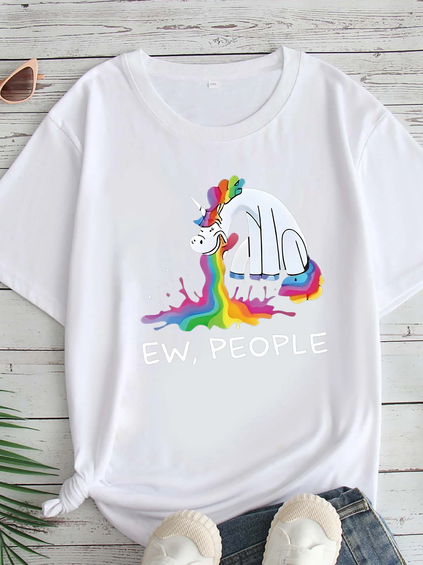 

Women's Large Size Printed round Neck Short Sleeve T-shirt 1-7XL Comfortable Casual Top in European Style