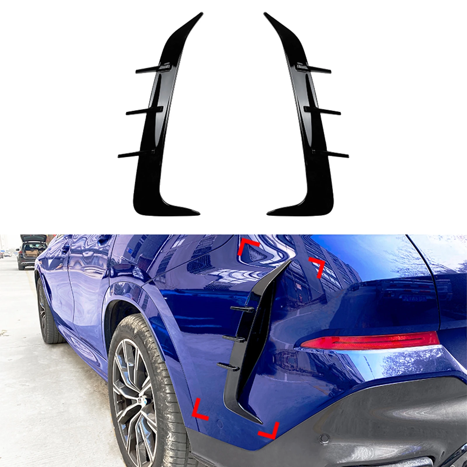 

For BMW X6 G06 M Sport 2019-2024 Rear Bumper Side Air Vent Trim Car Glossy Black Boot Trunk Spoiler Cover Splitter Canards Kit