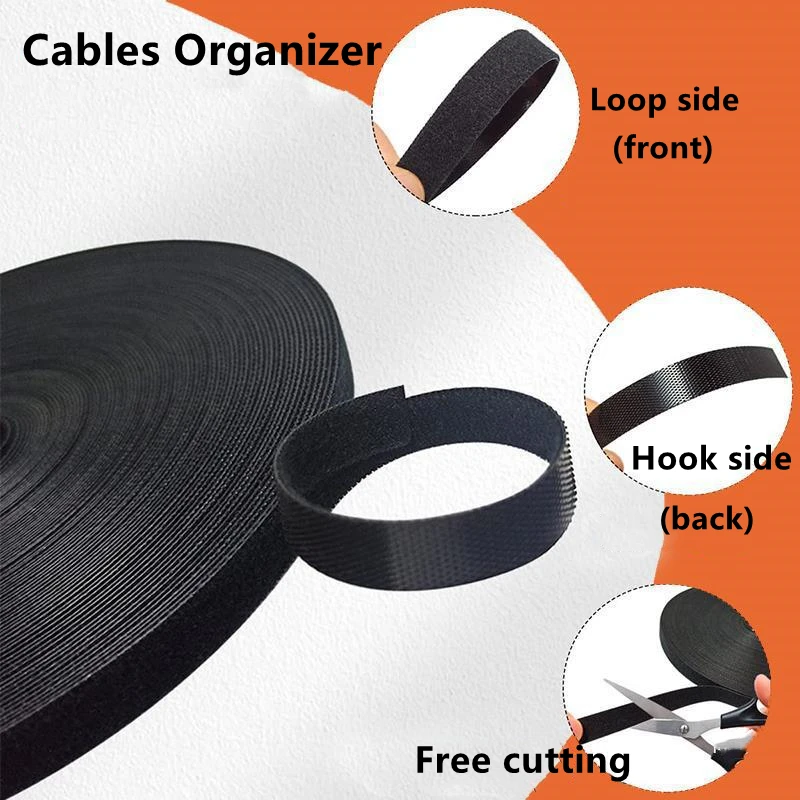 45 Meters Double Sided Hook Loop Fastener Tape Cable Arrange Organizer Nylon Strapping Belt Home DIY Sewing Accessories
