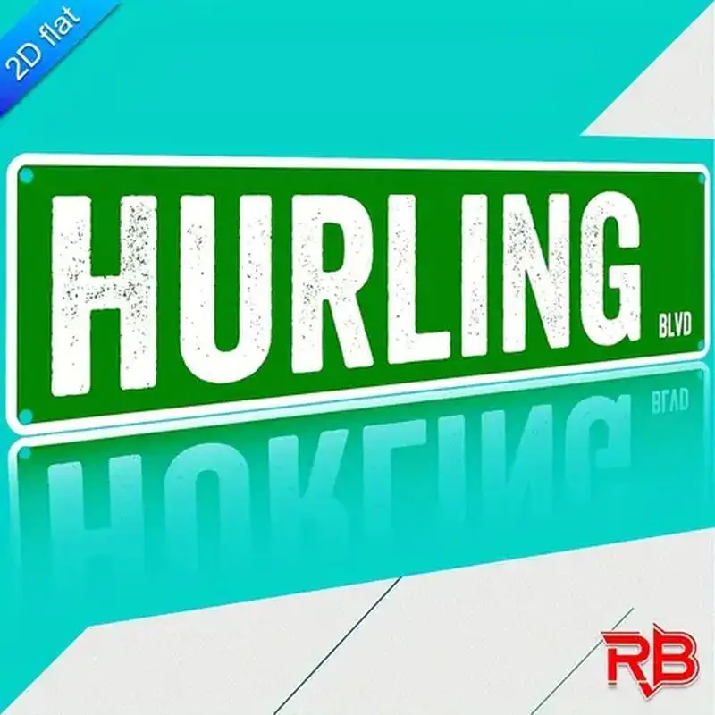 [2D FLAT] قطعة واحدة من اللافتات المعدنية، 4 × 16 بوصة Hurling Blvd Street Sign Art 2D ديكور جدار حديدي مسطح