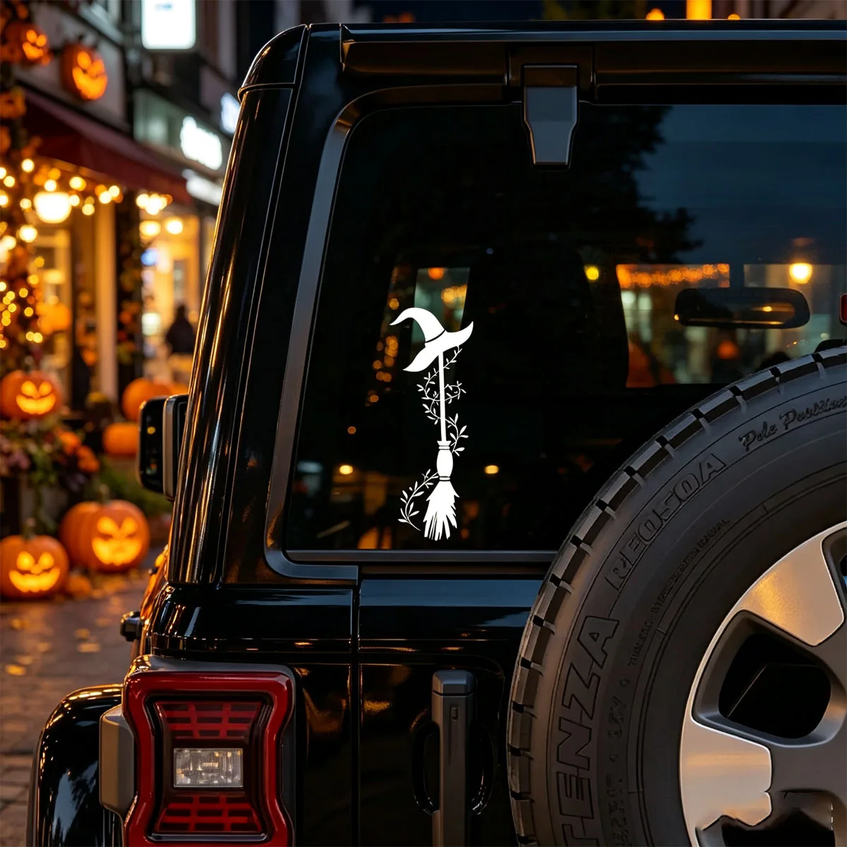 Halloween Witch Broom Car Sticker, Spooky Window Mirror Decal, Waterproof Weatherproof Vehicle Decor