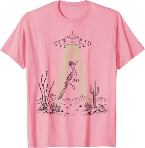Roadrunner und UFO-Alien-Entführung Wüstenwissenschaft Humor T-Shirt Y2k Lustiges Südwest-Wüsten-Vogel-Kunst-Grafik-Kleidungsstück Neuartiges T-Shirt – Detail 11