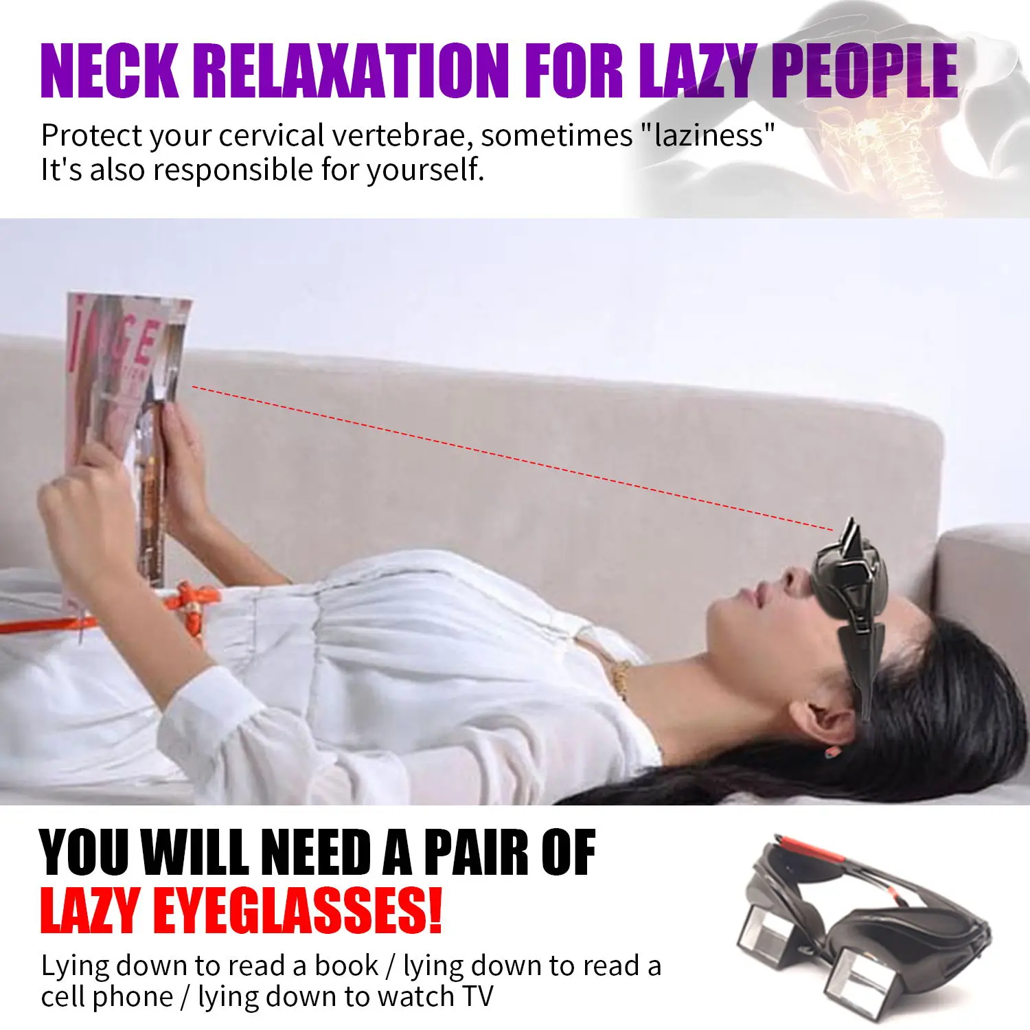 Lazy Creative Periscope Horizontal Reading Sit View Glasses Bed Prism Soft Frame Special Practical Spectacle