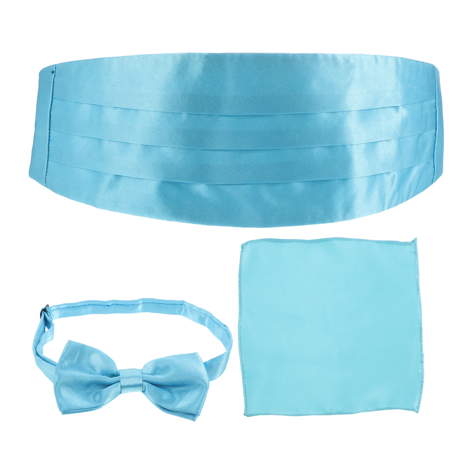 

1Set Wedding Bowtie Set for Men Blue Pre-Tied Bow Tie Cummerbund and Pocket Square Formal Attire Accessory Elegant Finish