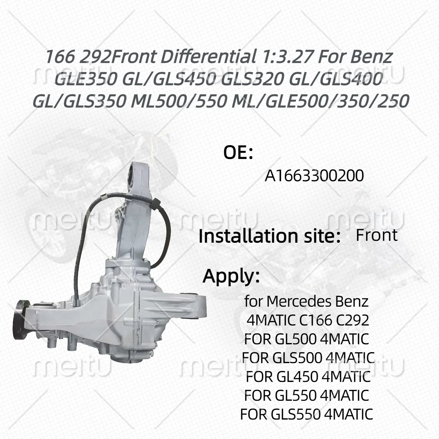 For 166 292Front Differential 1:3.27 For Benz GLE350 GL/GLS450 GLS320 GL/GLS400 GL/GLS350 ML500/550 ML/GLE500/350/250 1663300200