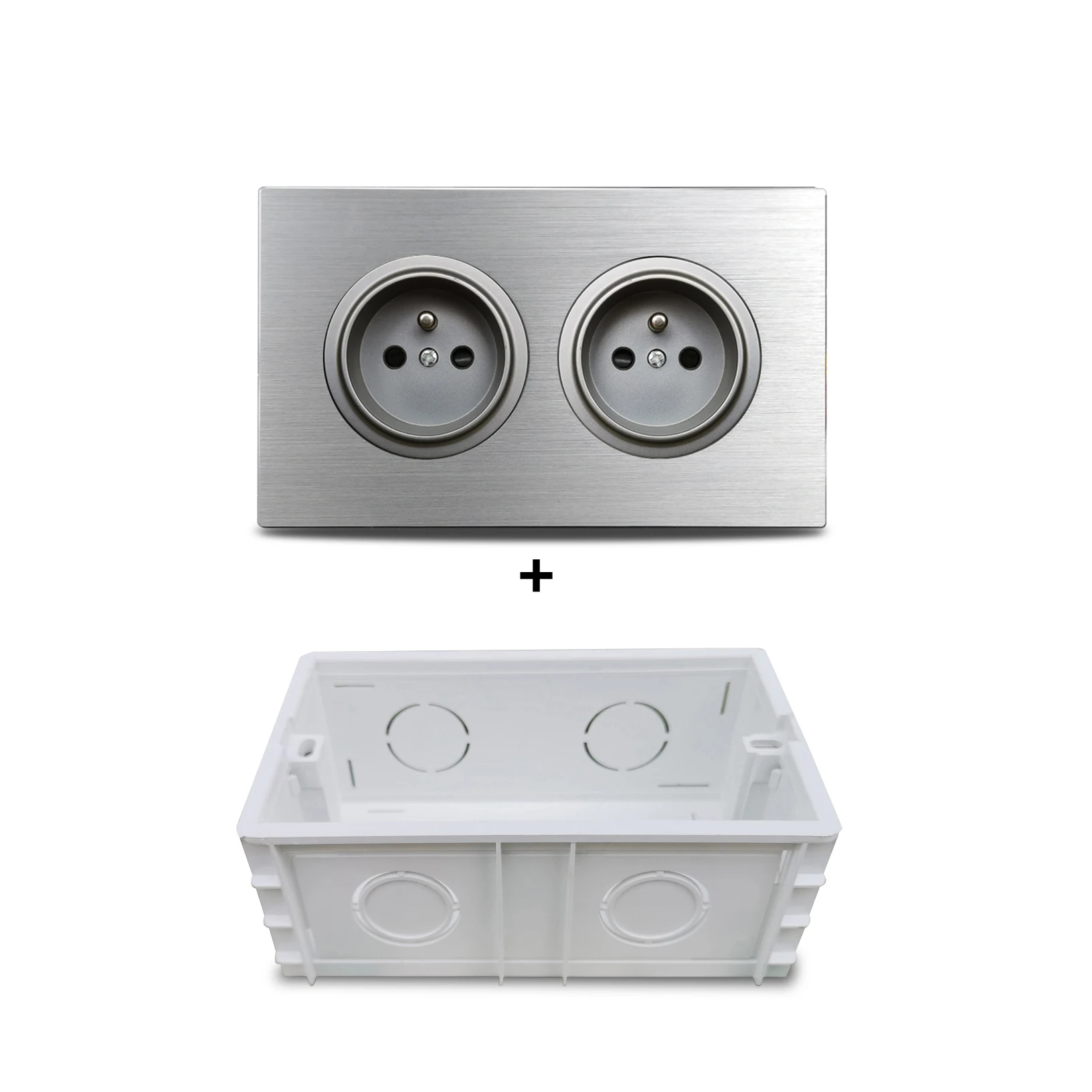 Dubbel EU Frans stopcontact bruin geborsteld aluminium paneel stopcontact 146 * 86 mm Wallpad L6